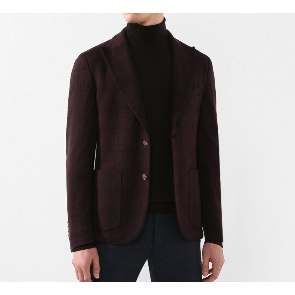 Eleventy Soft Blazer Size EU54 Single Breasted Lapel Cotton Wool Rich Burgundy